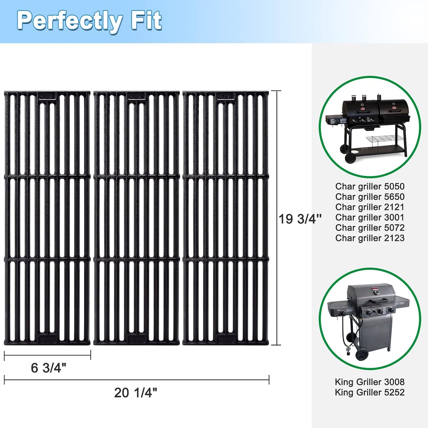 Rejilla hierro fundido para parrilla Char Griller 5050 19 3/4pulg