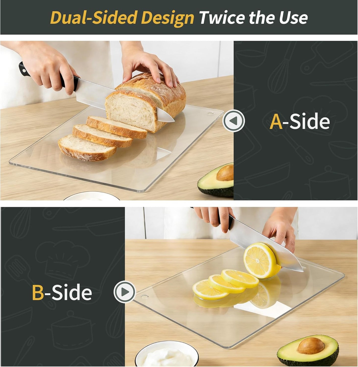 Tabla cortar acrílica transparente 14x10pulg antideslizante cocina