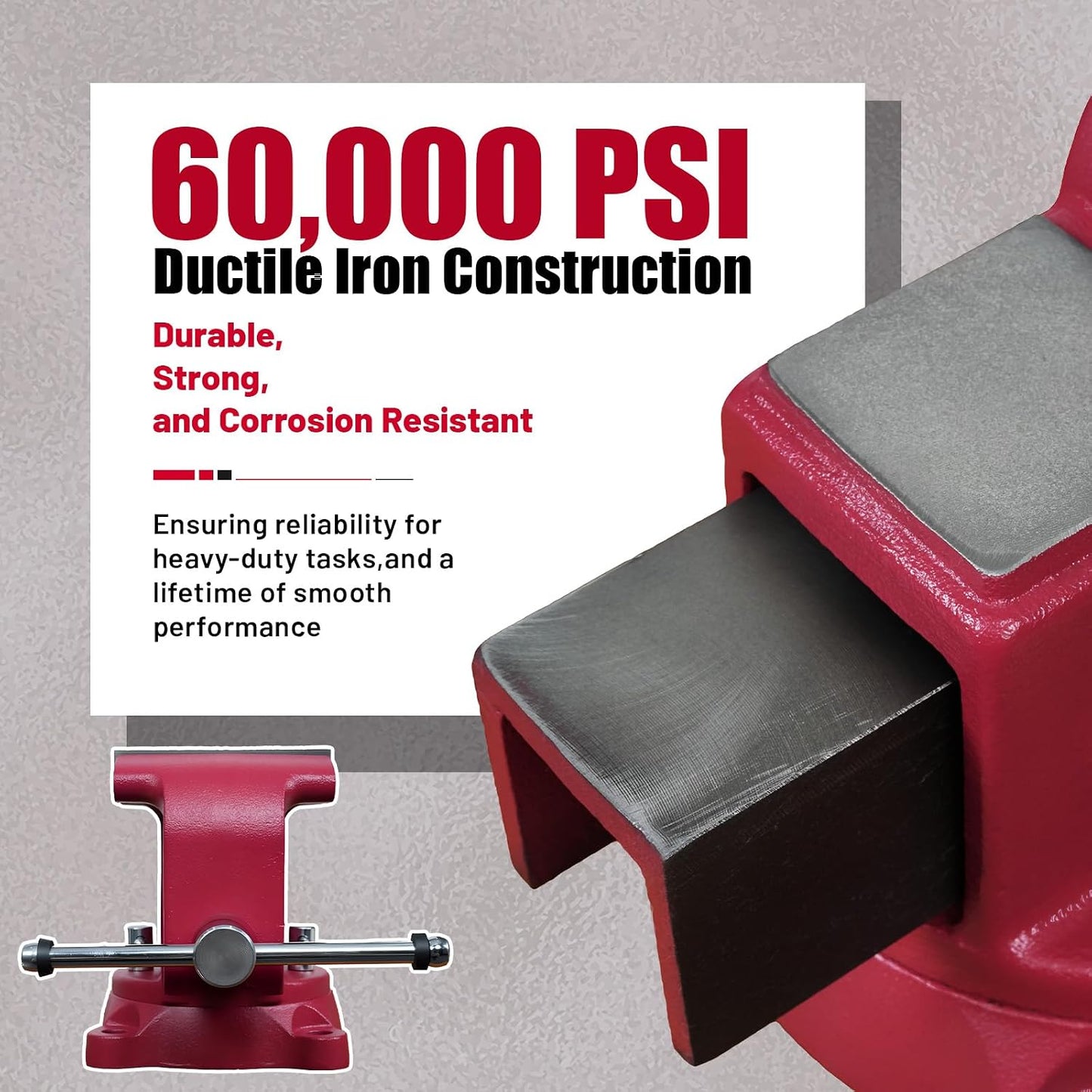 Tornillo banco hierro dúctil 60000 PSI 6 pulg base giratoria