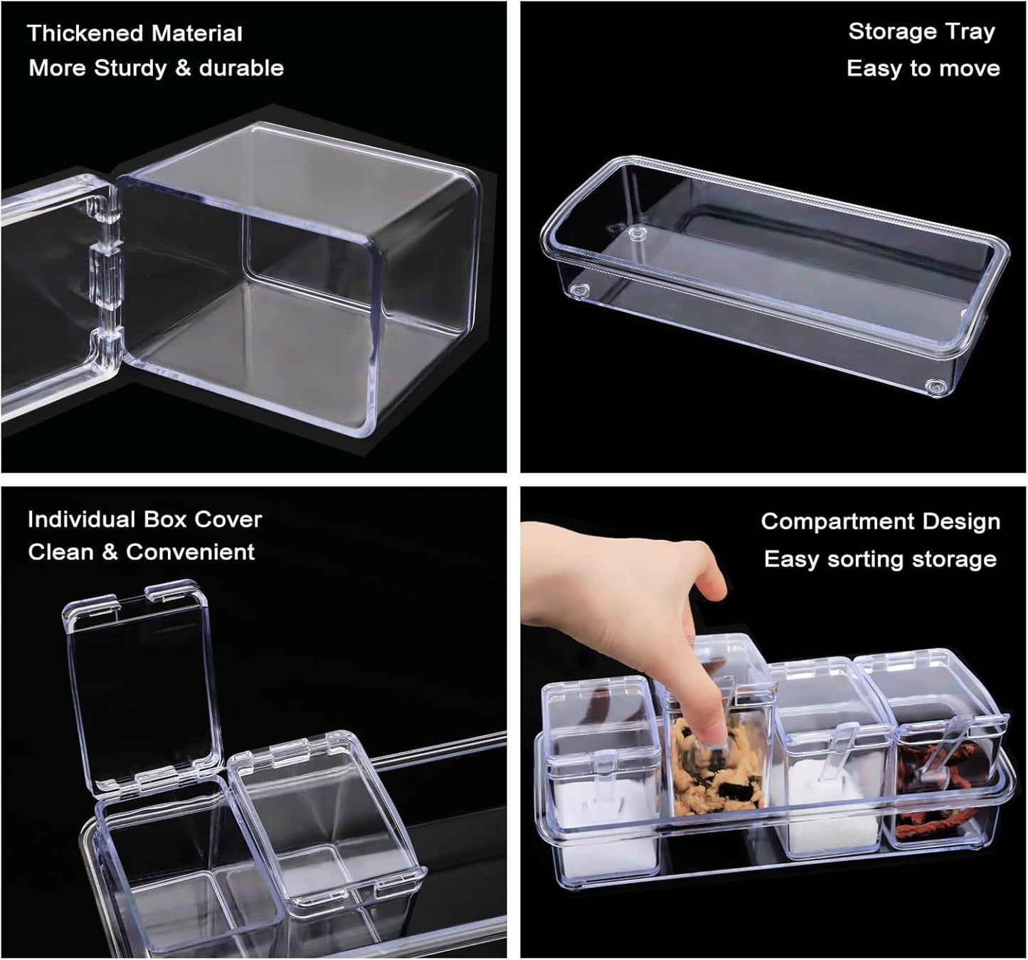 Juego de 2 cajas de condimentos transparentes con tapas y cuchara