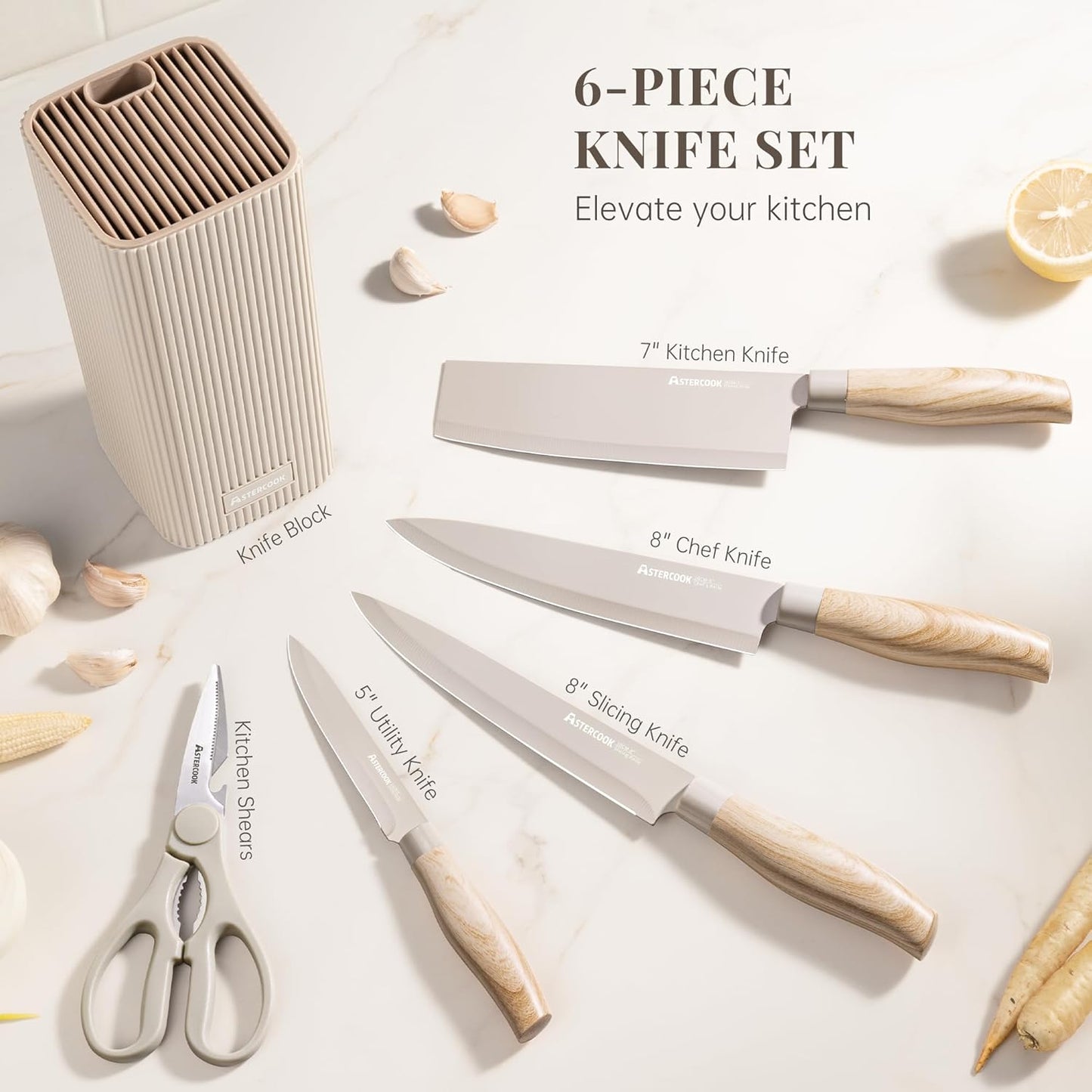 Juego de cuchillos de cocina Astercook 6 piezas con bloque de madera