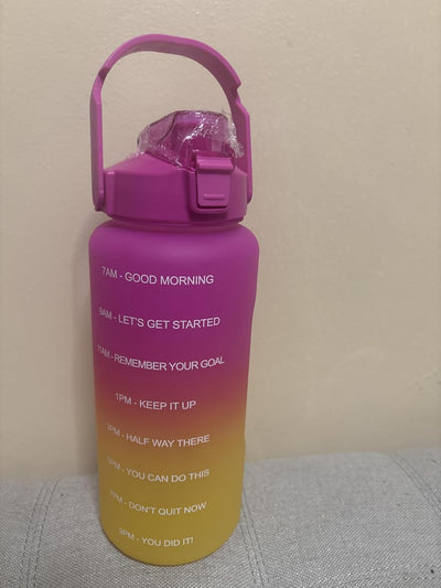 Botella de agua motivacional con marcas de tiempo rosa ombre 64 oz con pajilla y asa