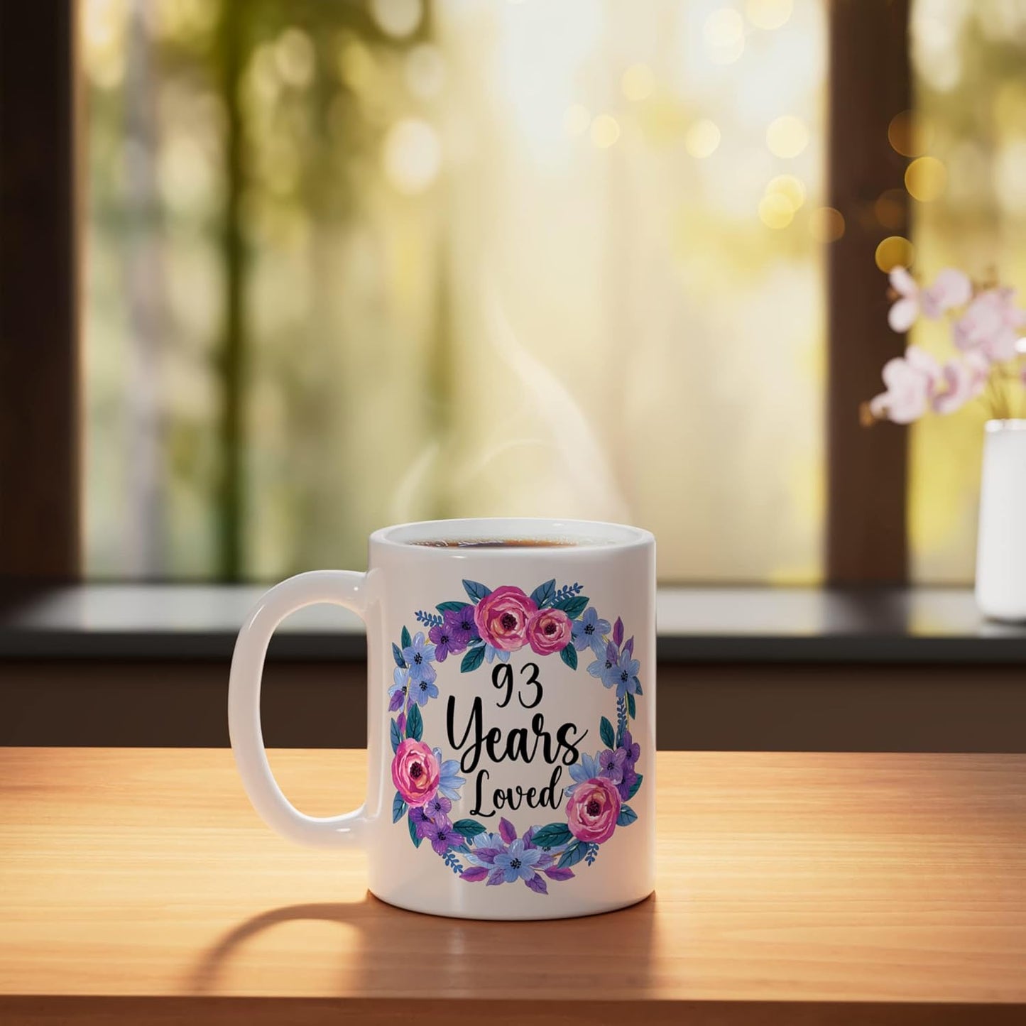 Taza de cerámica con diseño floral de 93 años para mujer