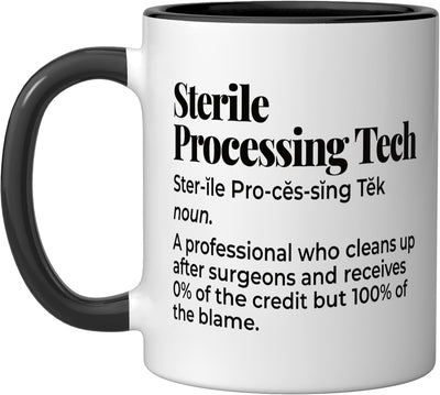 Taza de cerámica negra/blanca con definición divertida de procesamiento estéril