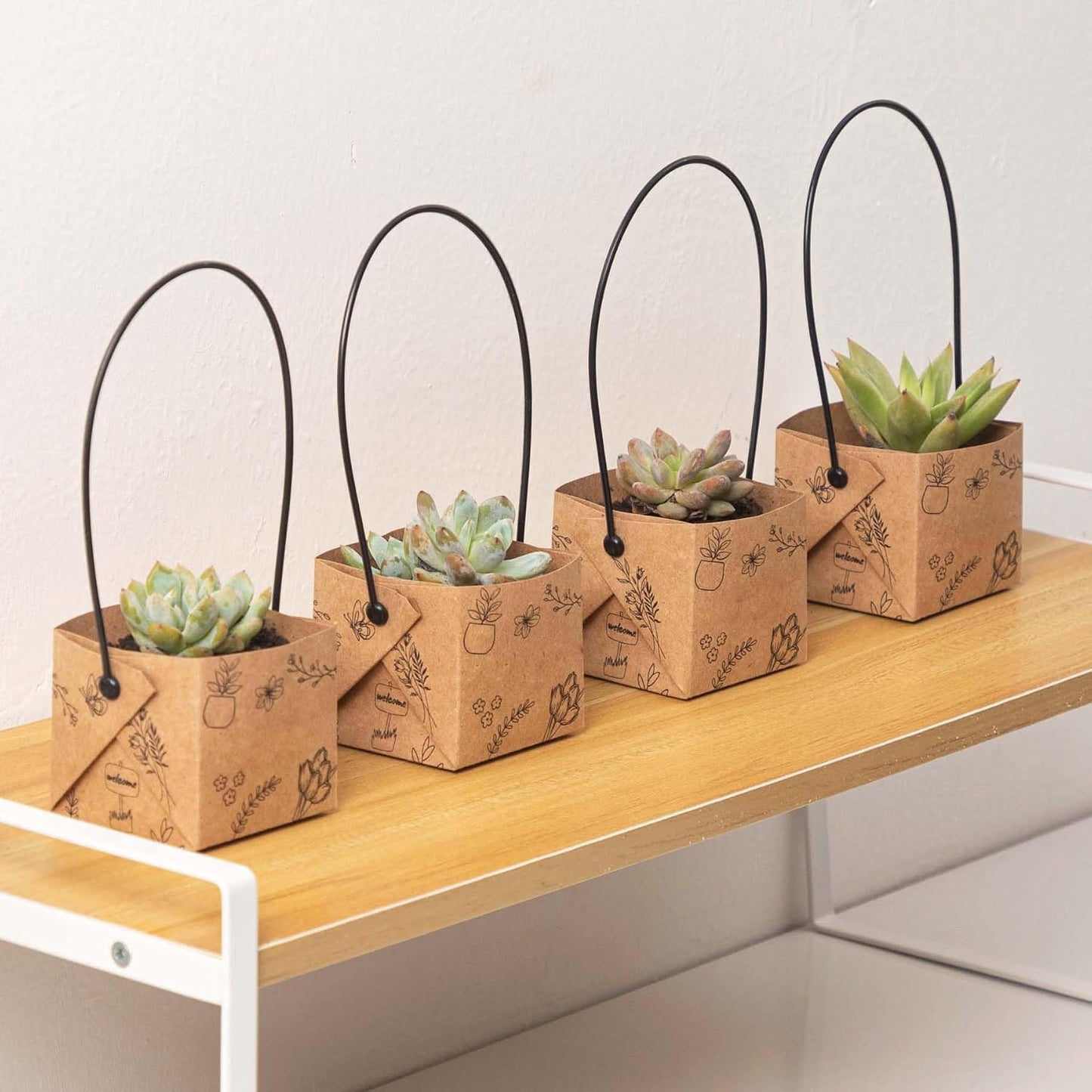 40 Bolsas Suculentas 2pulg Cesta Kraft con Asa para Regalos