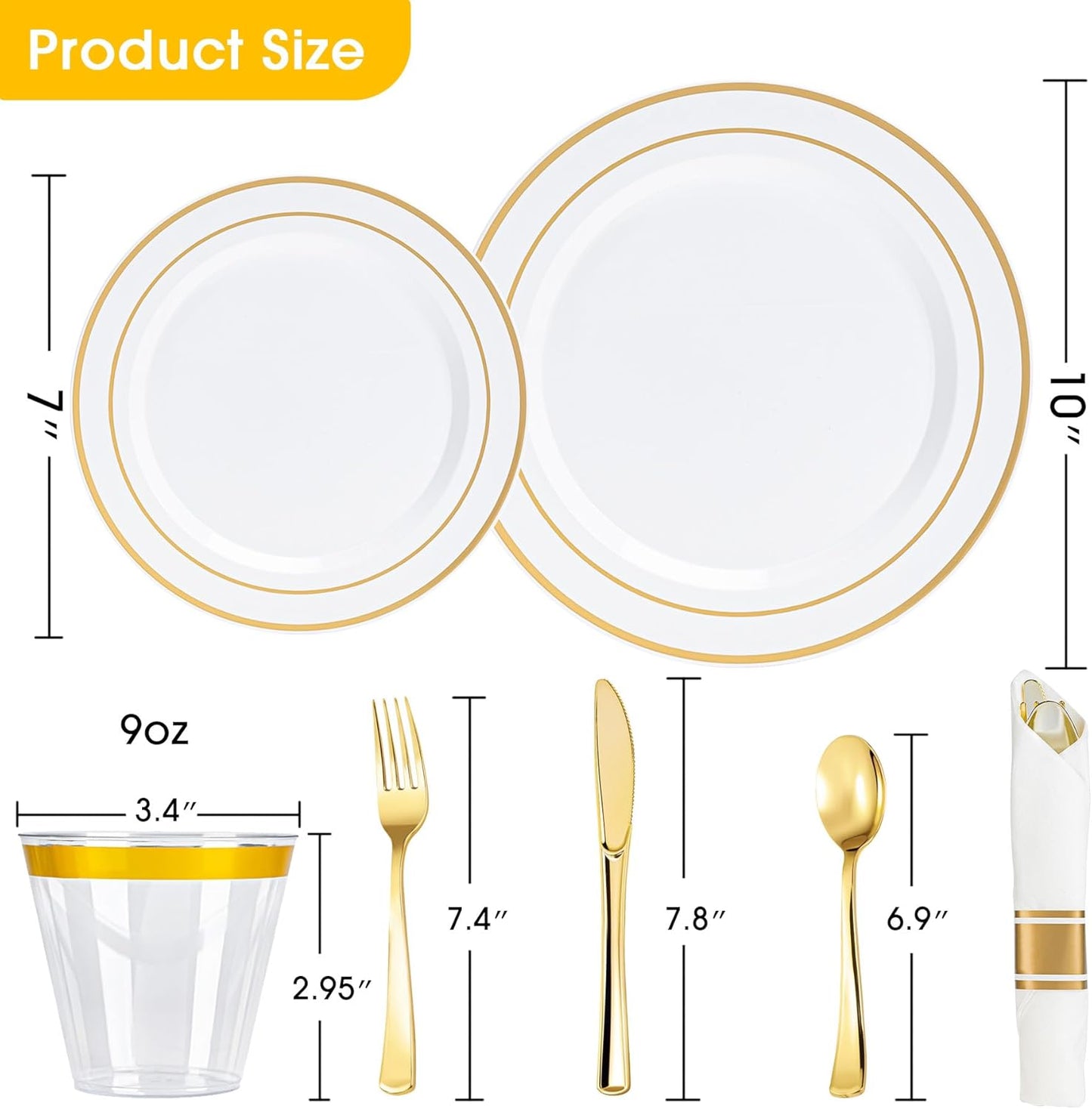 Set Platos Plástico con Borde Dorado y Tazones
