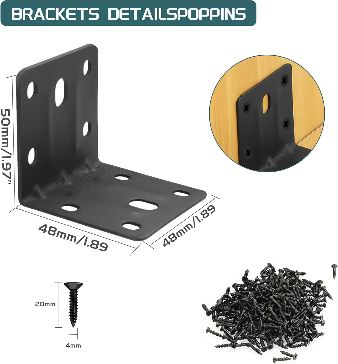 30 Soportes En L Negro Metal Resistente Para Muebles