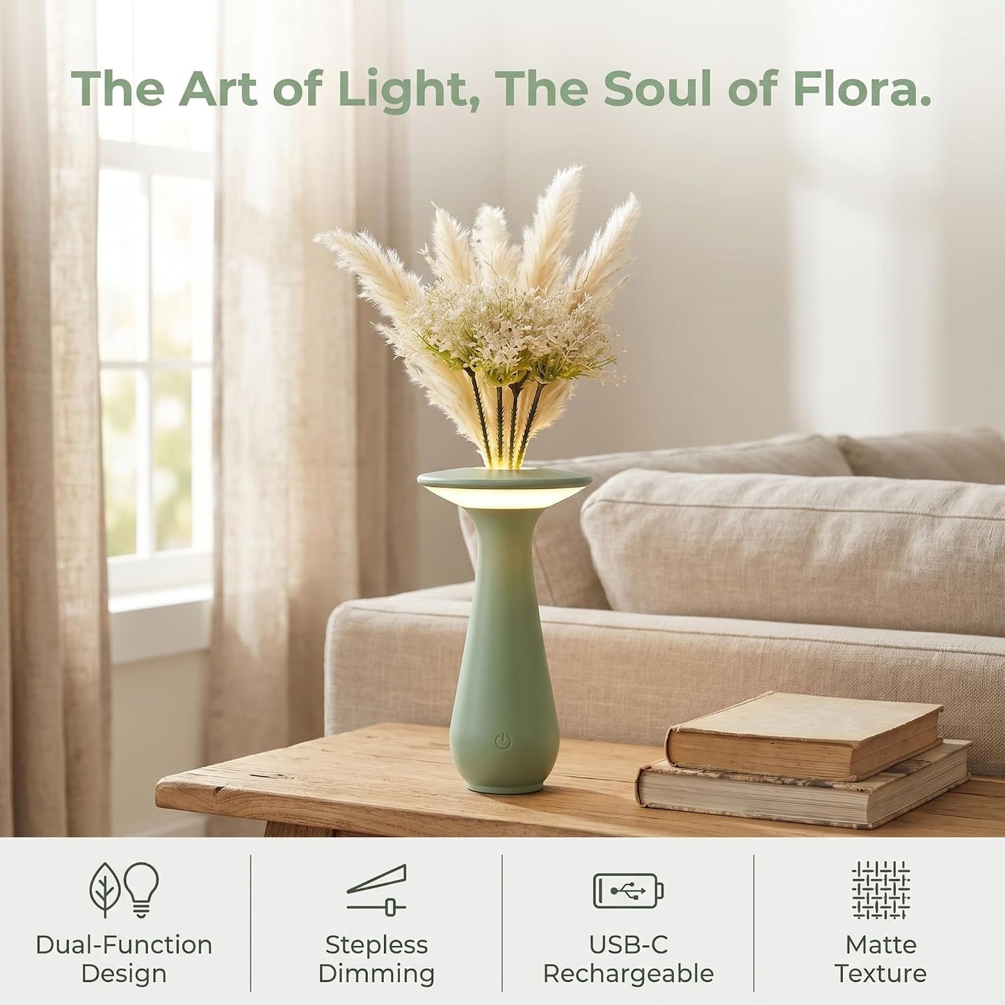 Lámpara mesa flores recargable luz nocturna