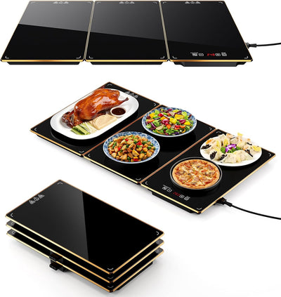 Bandeja calentadora 3en1 vidrio aluminio dorado