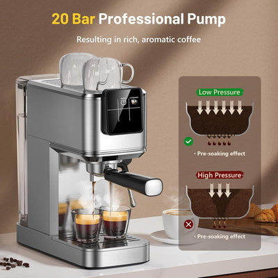 Cafetera Espresso 20 Bar Acero Inox Pantalla Táctil Espumador Leche