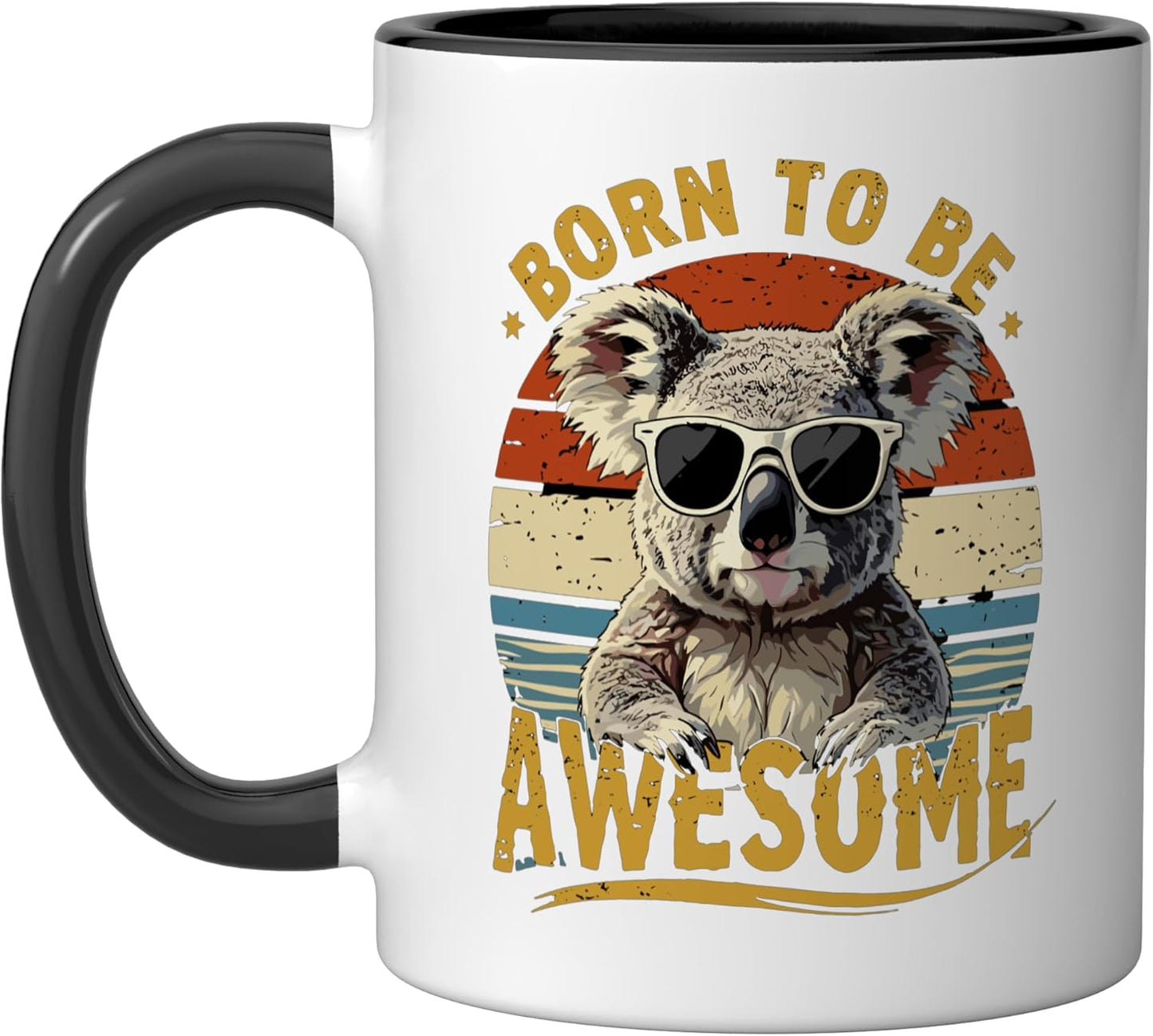 Taza de cerámica koala retro humor art australiana negra/blanca