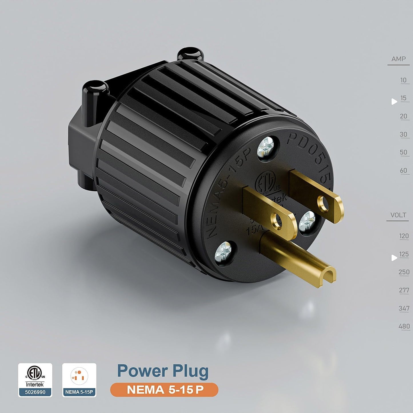 enchufe 3 clavijas NEMA 5-15P 15A 125V negro