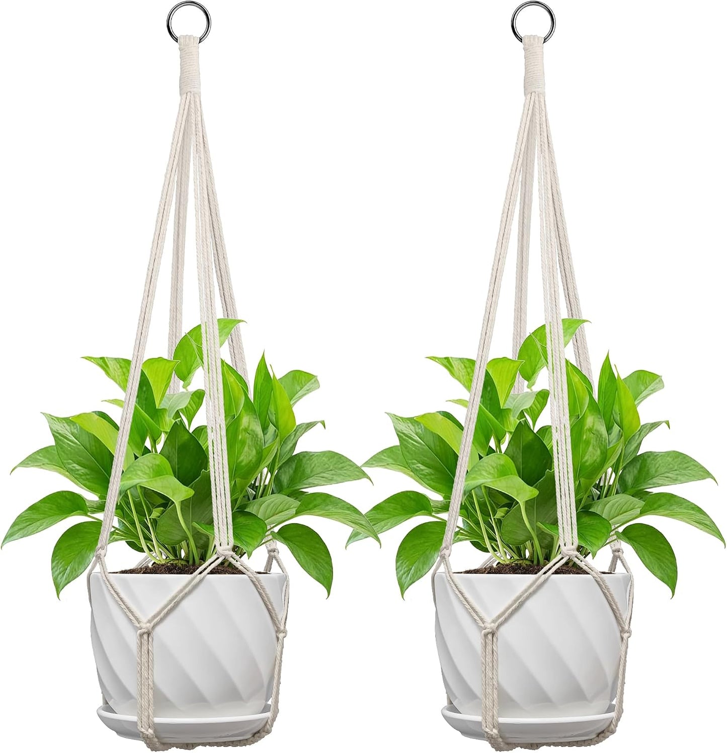 Colgador macramé para plantas 4-13pulg set 2 color blanco