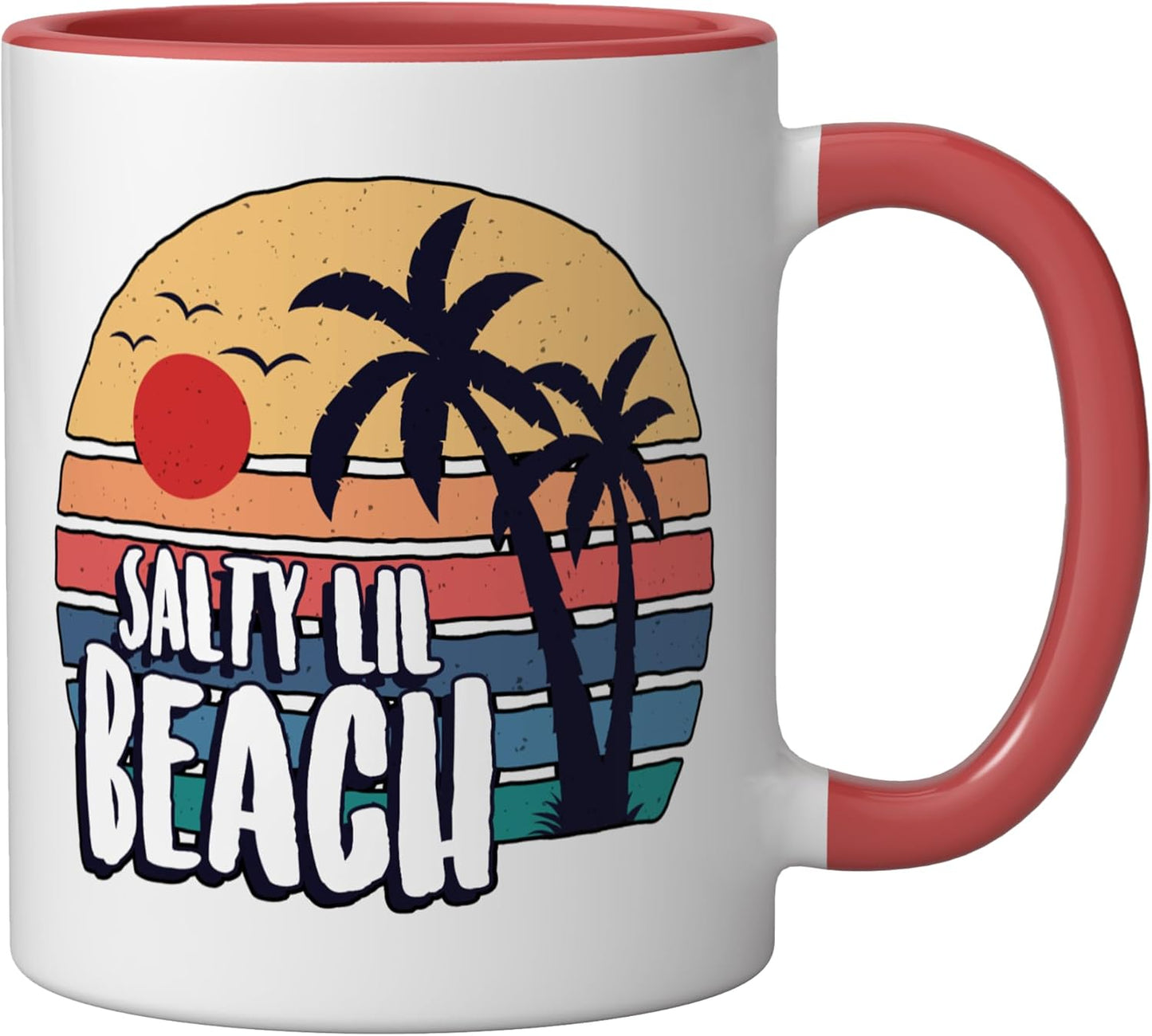 Taza Cerámica Estilo Playa Retrô con Palmas Roja/Blanca