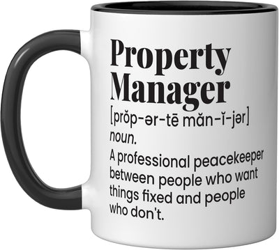 Taza de cerámica para manager de propiedades definición divertida real estate negro/blanco