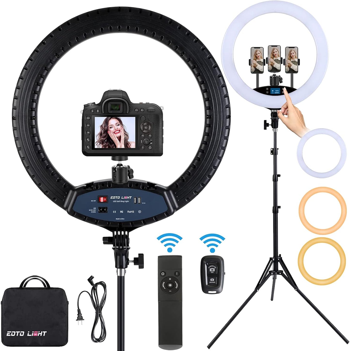 Anillo luz LED 19pulg soporte trípode para selfie estudio
