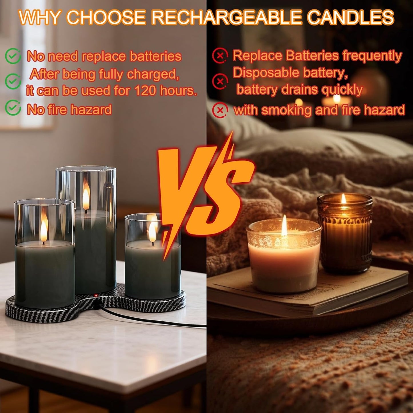 Velas LED recargables con temporizador 3 en 1 para fiesta hogar