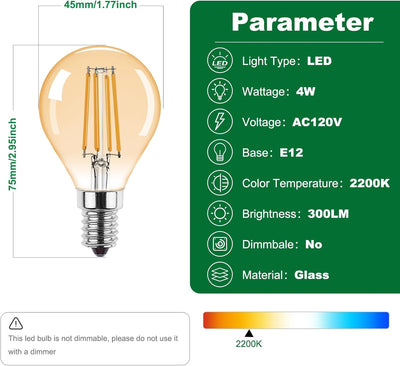 Bombilla LED Edison G45 E12 4 W 2200K vidrio amarillo
