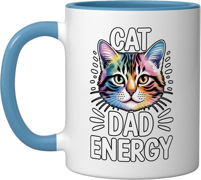 Taza Cerámica para Café Cat Dad Energy Azul/Blanco