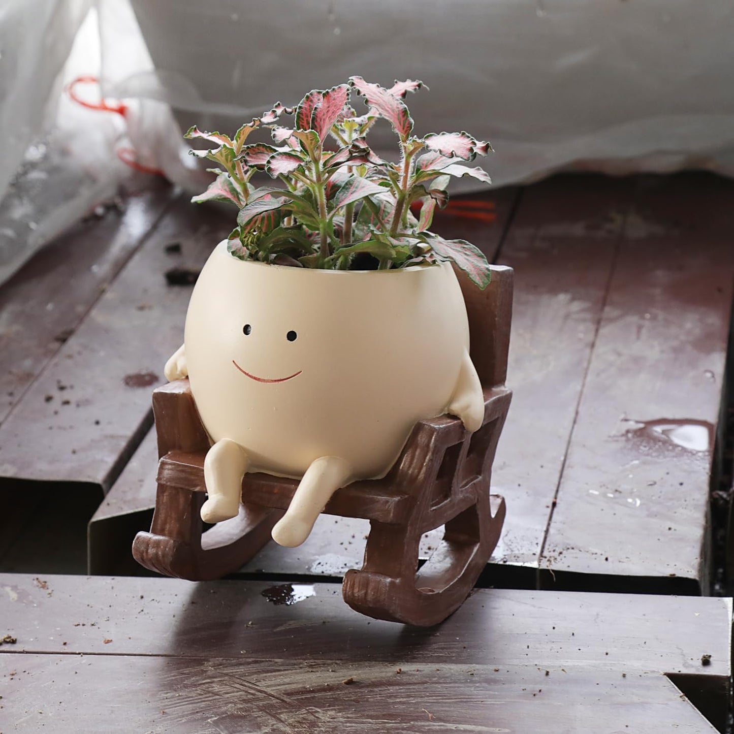 Macetas resina cara sonriente para plantas interior exterior