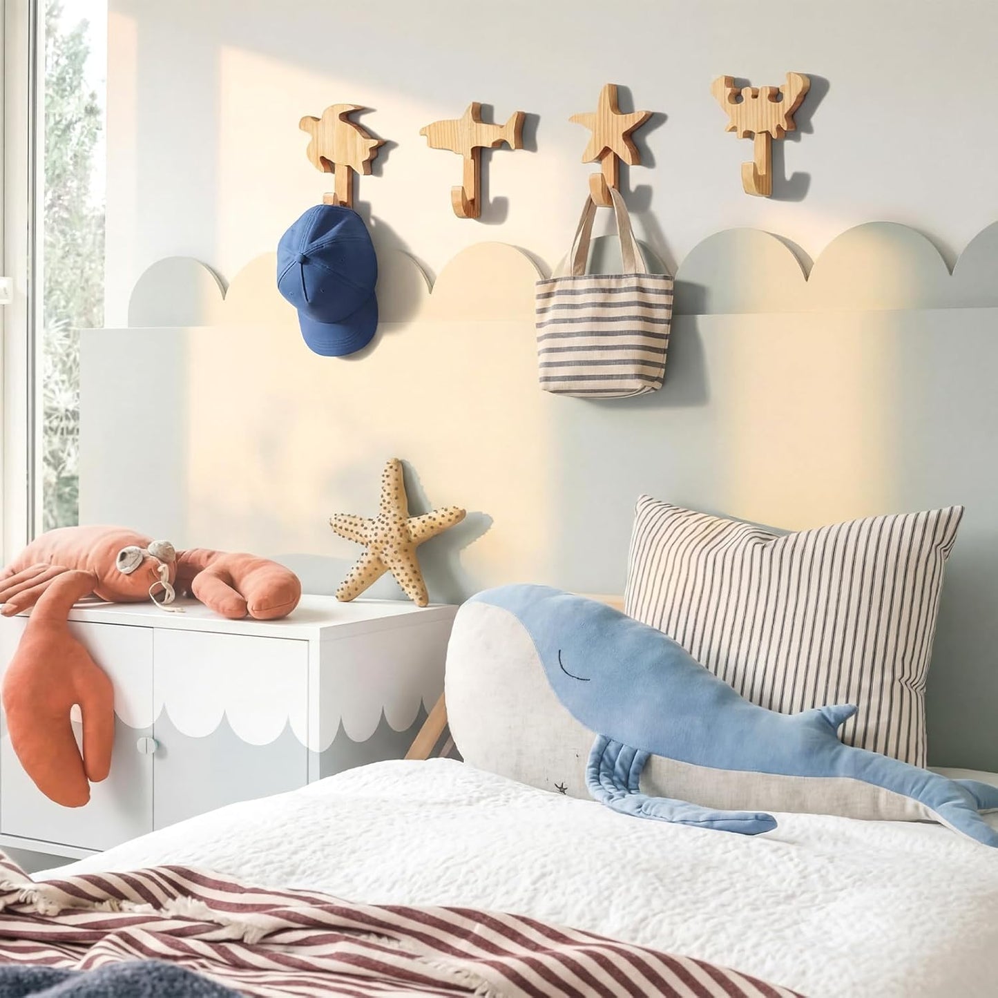 4 Ganchos Animales Madera para Puerta Niños Habitación