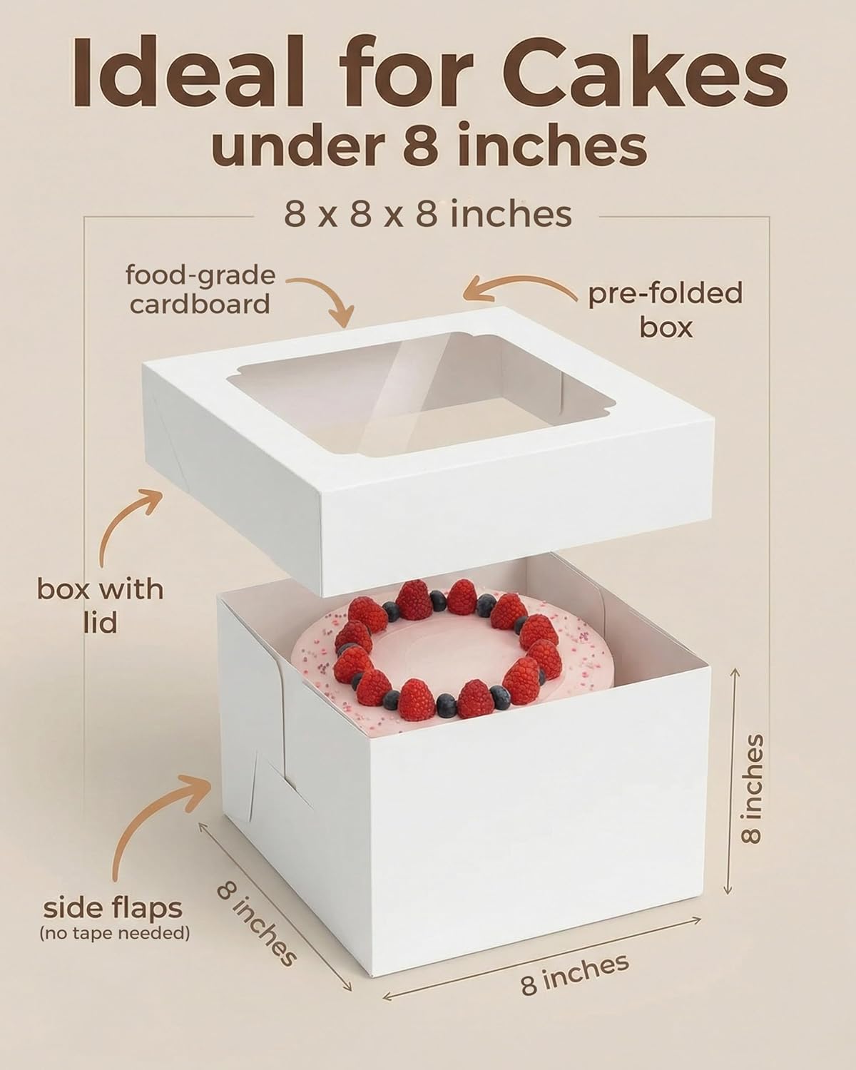 Caja para pastel de 8 pulgadas con ventana, 4 unidades