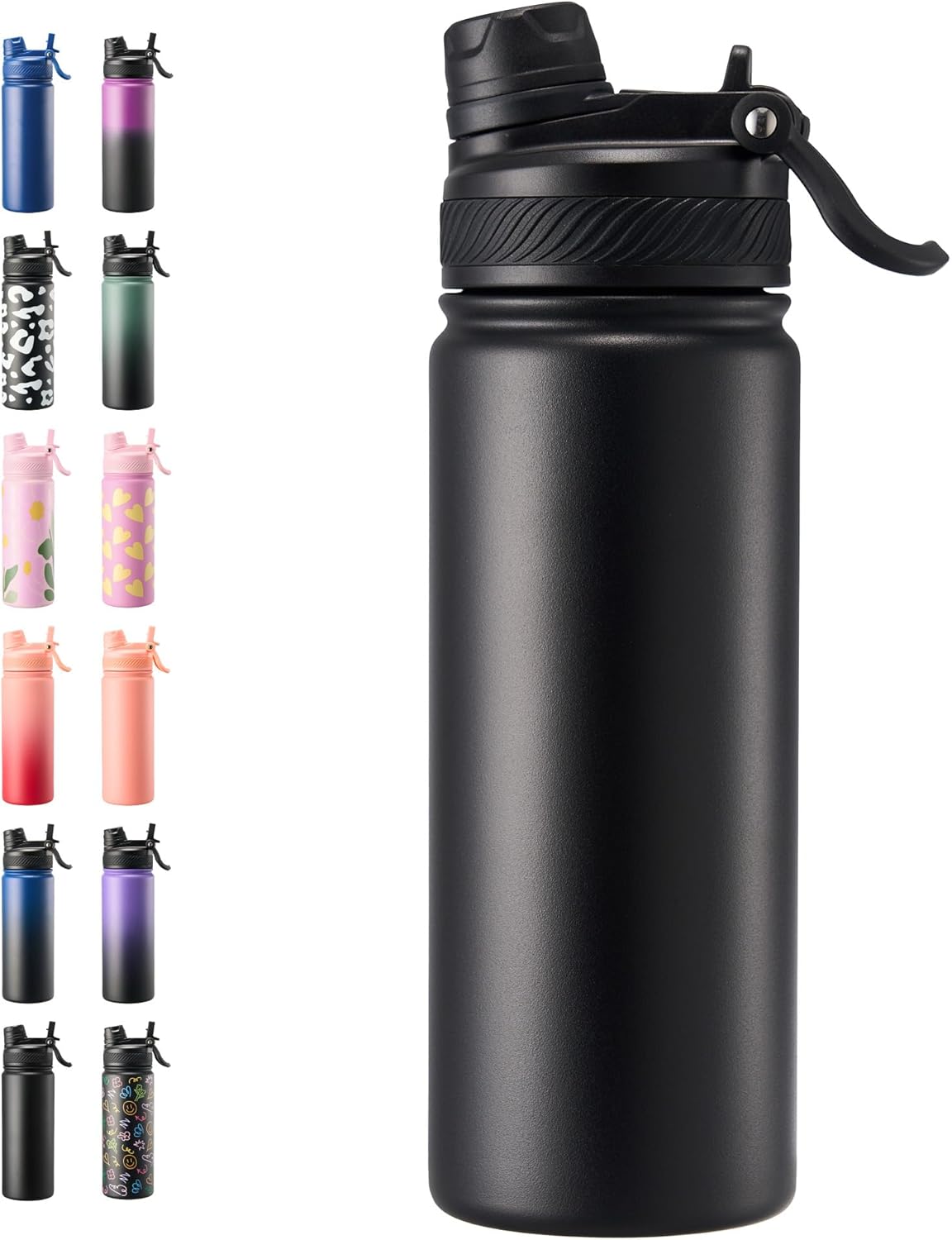 Botella agua aislada acero inox 18oz tapa popote 2en1 negro