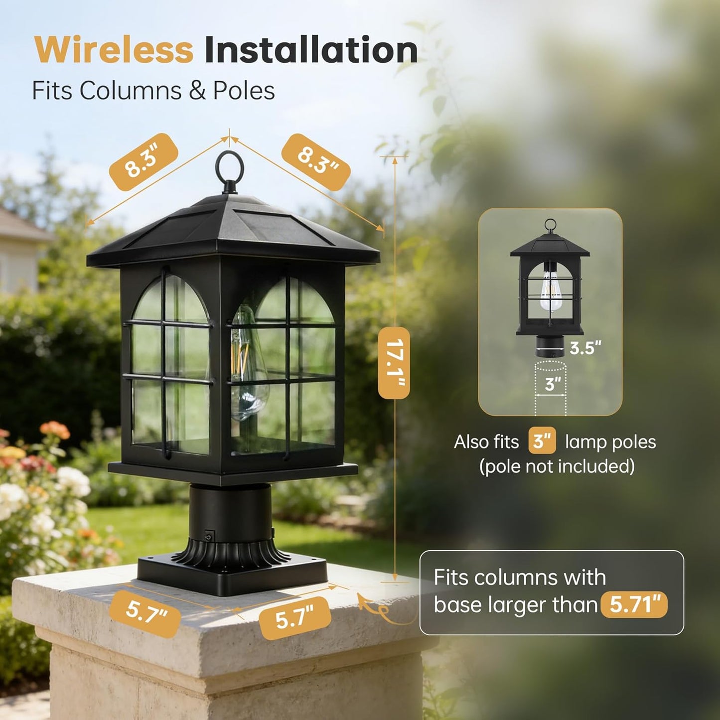 Luz solar poste exterior 3en1 inalámbrica negra