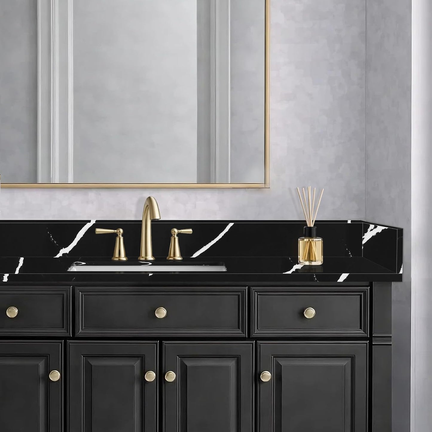 Salpicaduras laterales cuarzo para lavabo 21x4pulg negras