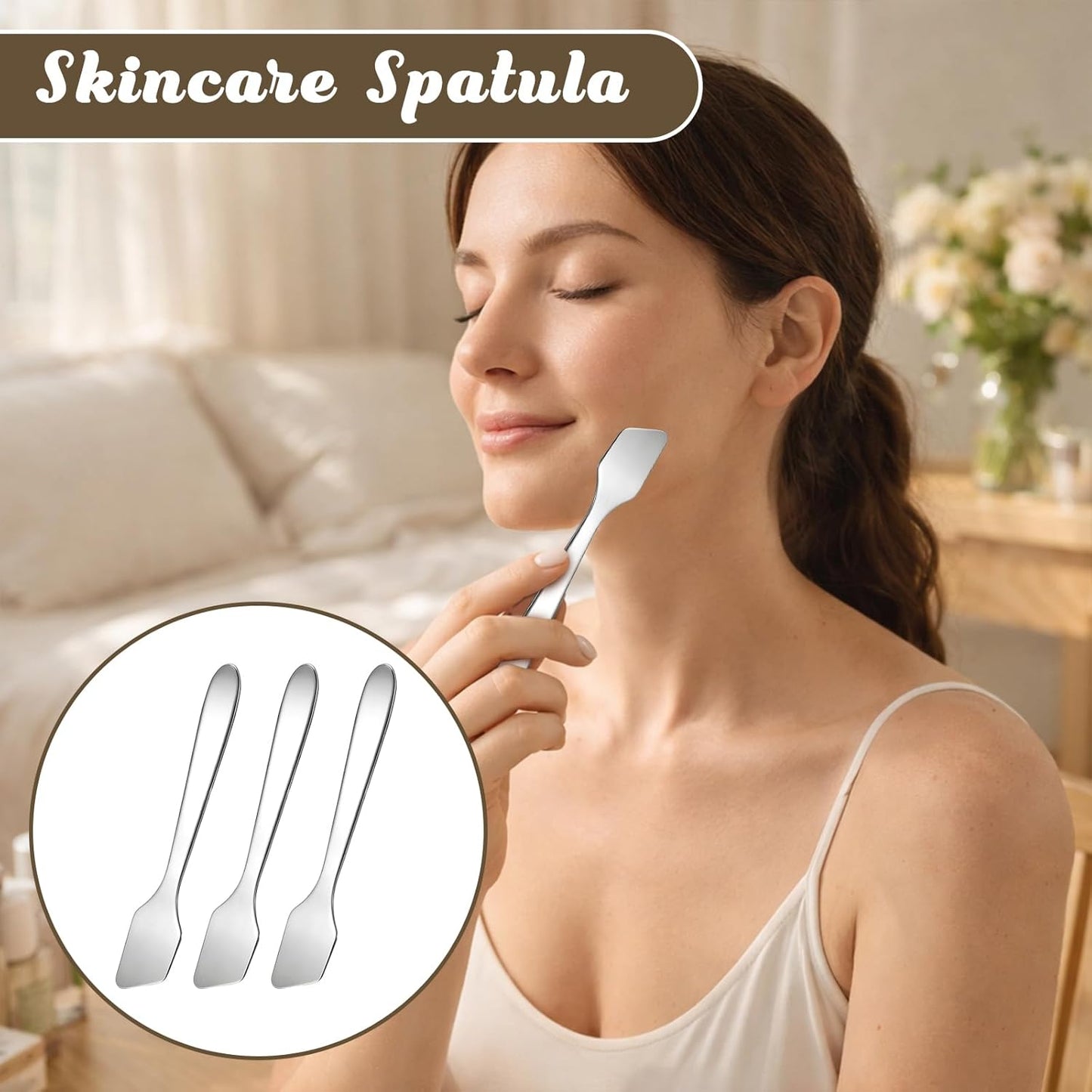 3 Pzas Espátulas Maquillaje Acero Inox Reutilizables