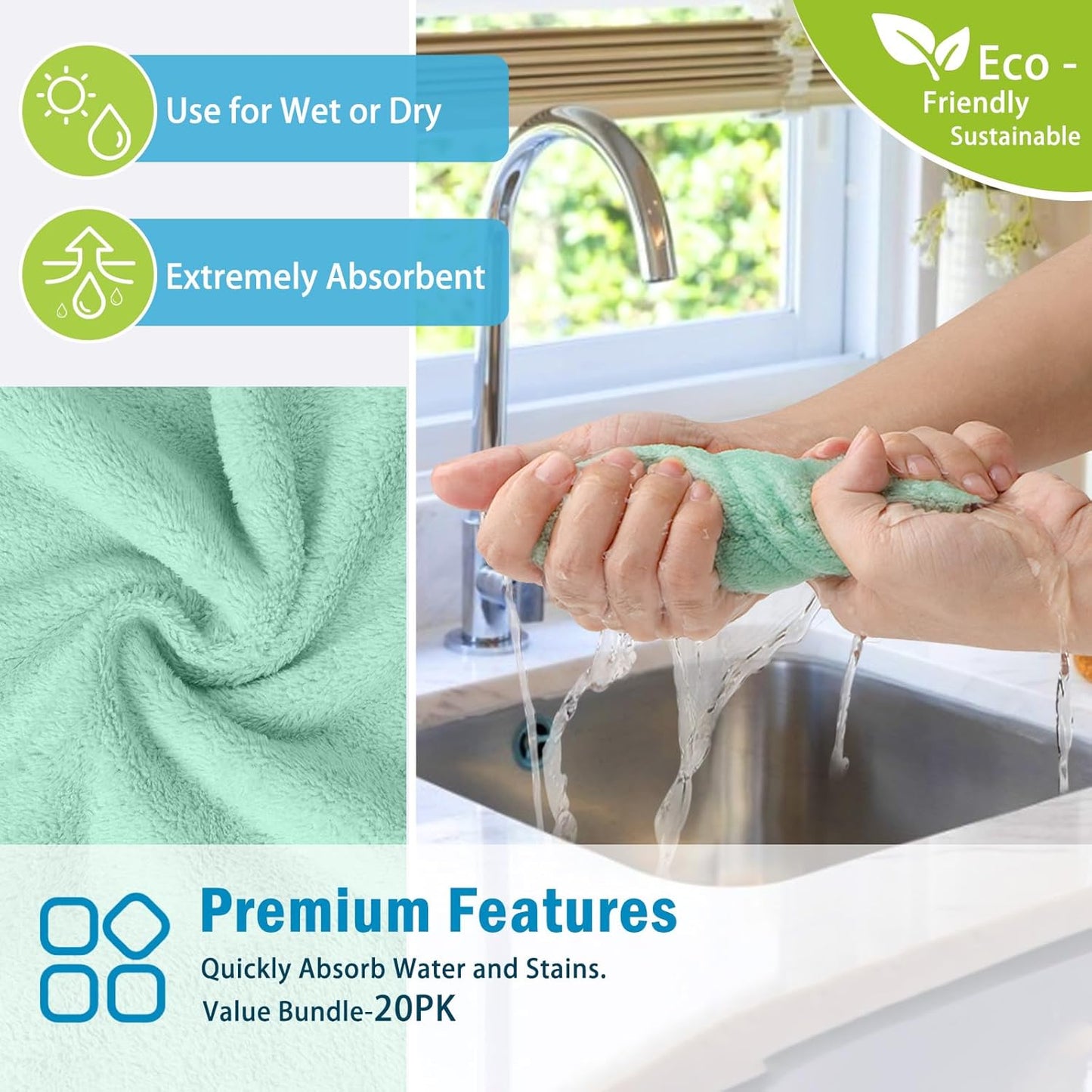 Toallas de cocina AIDEA, paquete de 20 paños absorbentes de forro polar coral reutilizables