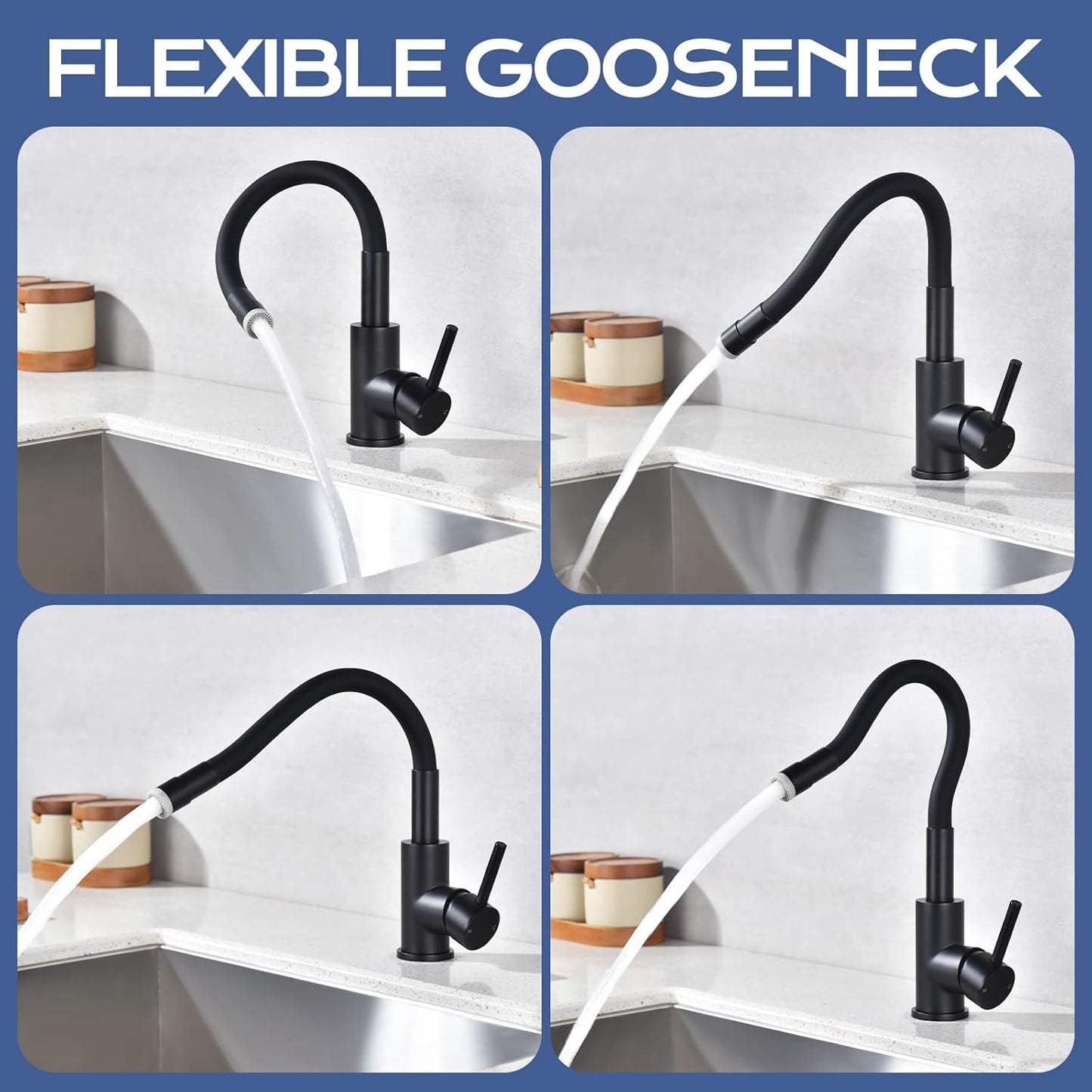 Grifo barra cisne flexible negro giratorio baño cocina