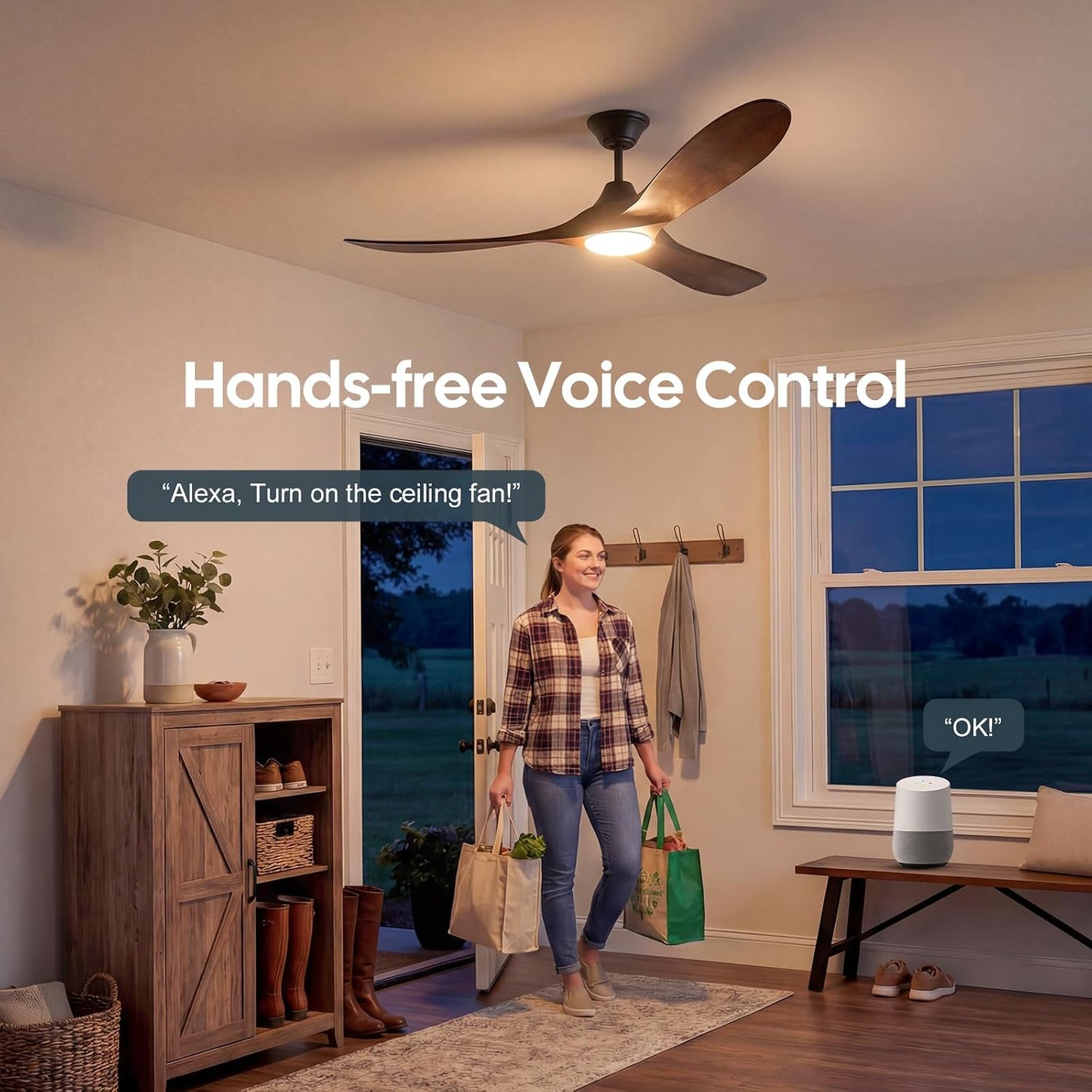 Ventilador techo inteligente 42pulg control Alexa WIFI