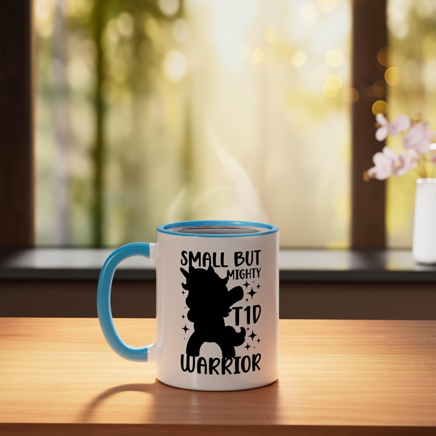 Taza cerámica para diabetes tipo 1 azul/blanco