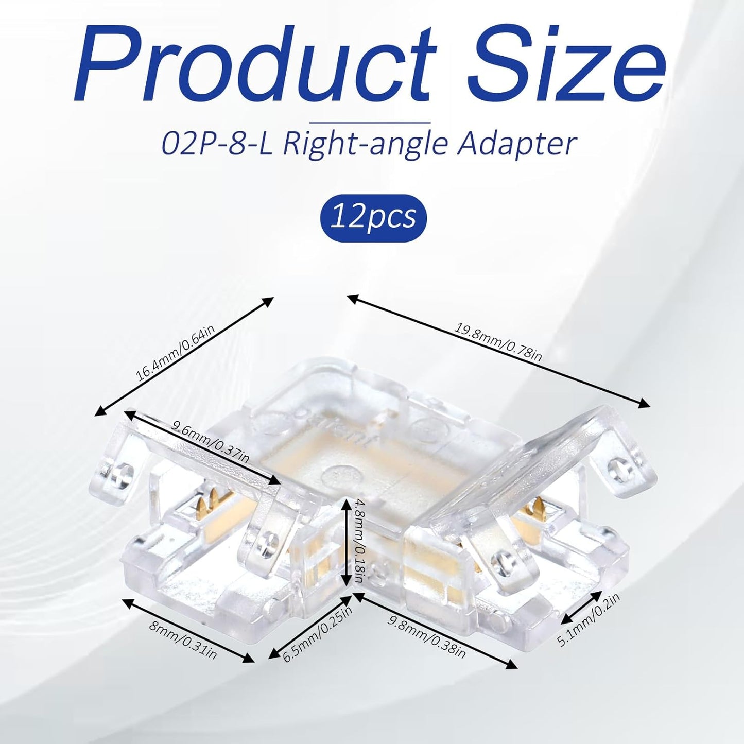 12 Conectores LED 2 Pines 0.315pulg Con Esquina y Extensión L
