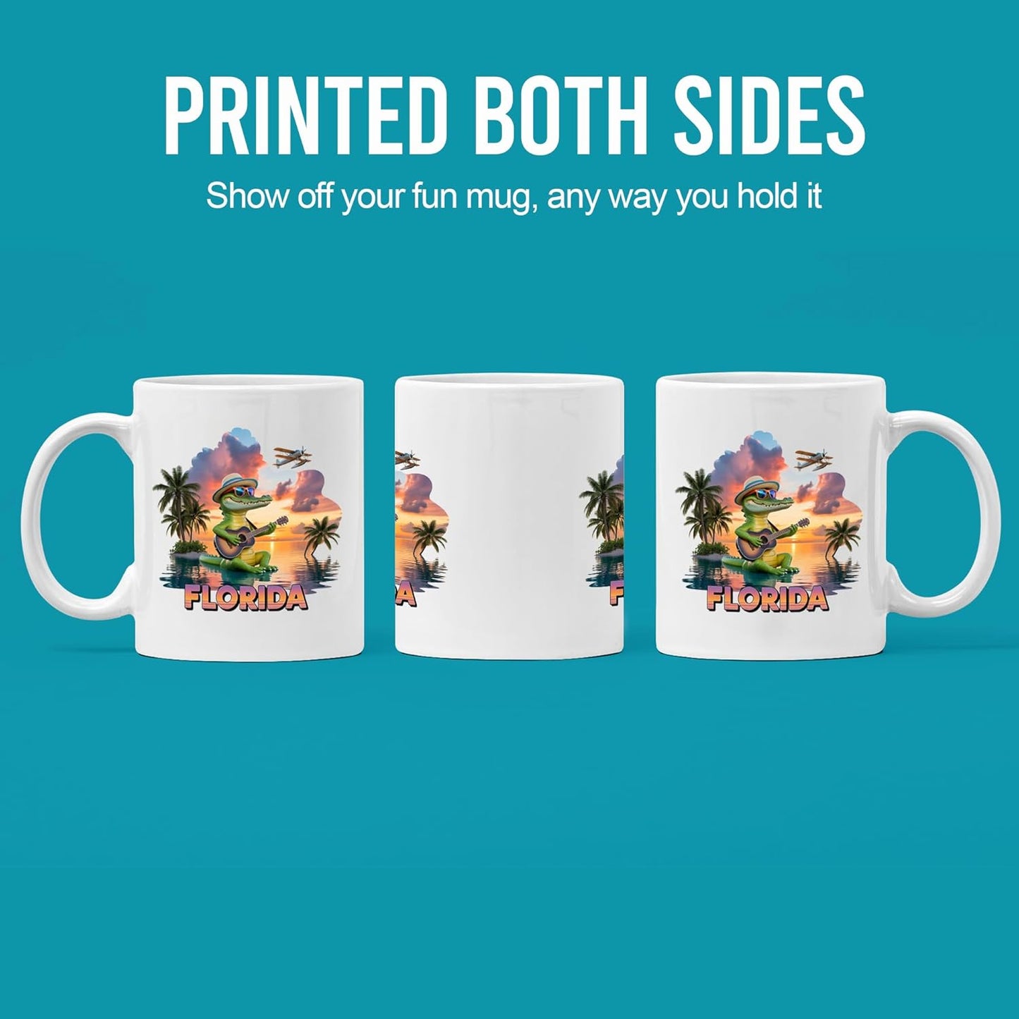Taza de cerámica Panvola Florida con diseño de cocodrilo color blanco