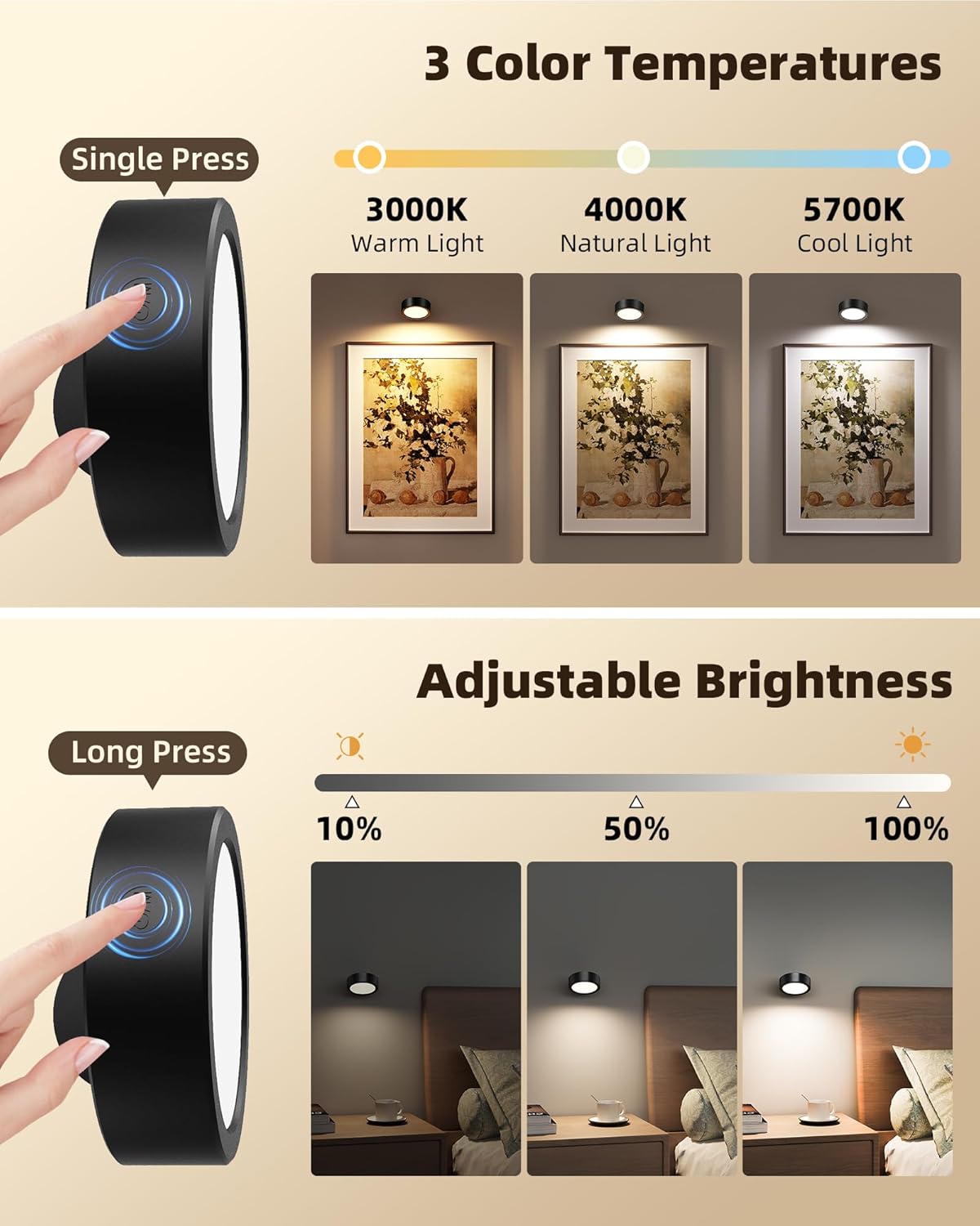 Lámpara LED pared recargable 360° con control remoto