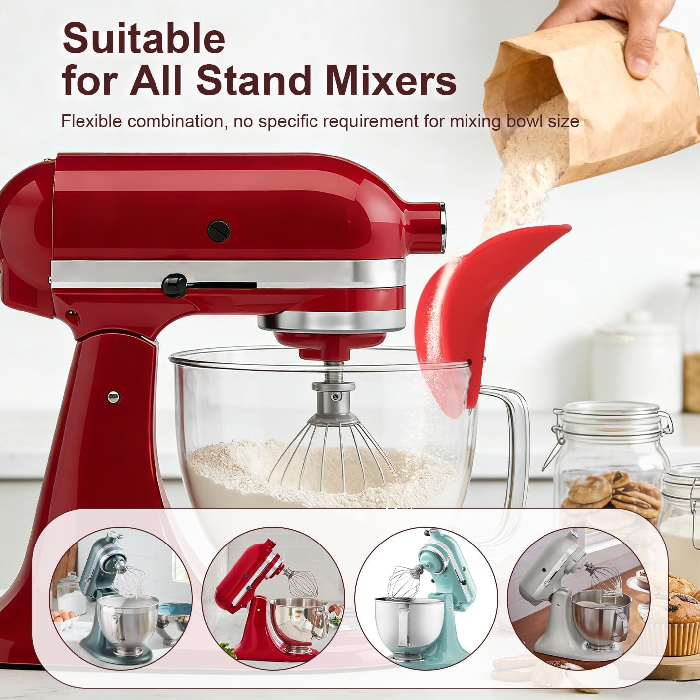 Embudo de silicona para mezcladoras Kitchenaid diseño universal 2026