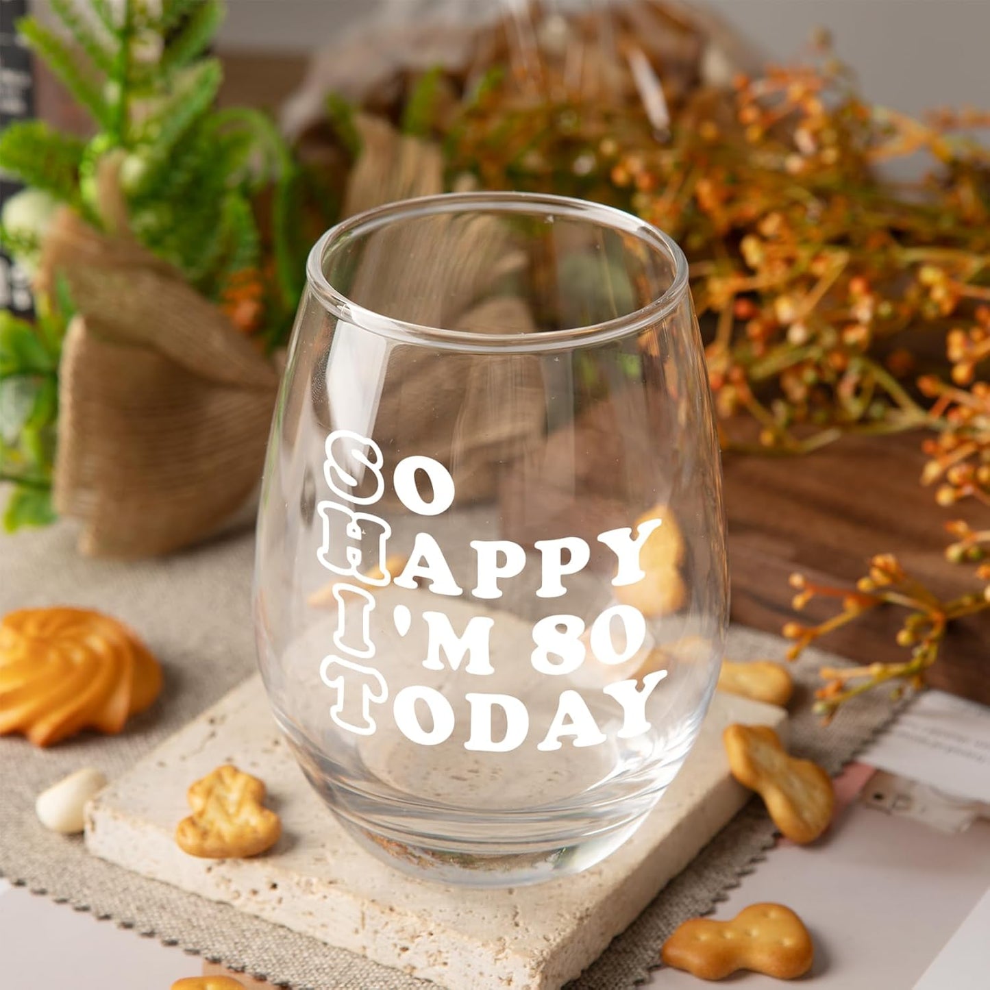 Copas de vino sin tallo regalos de cumpleaños número 80