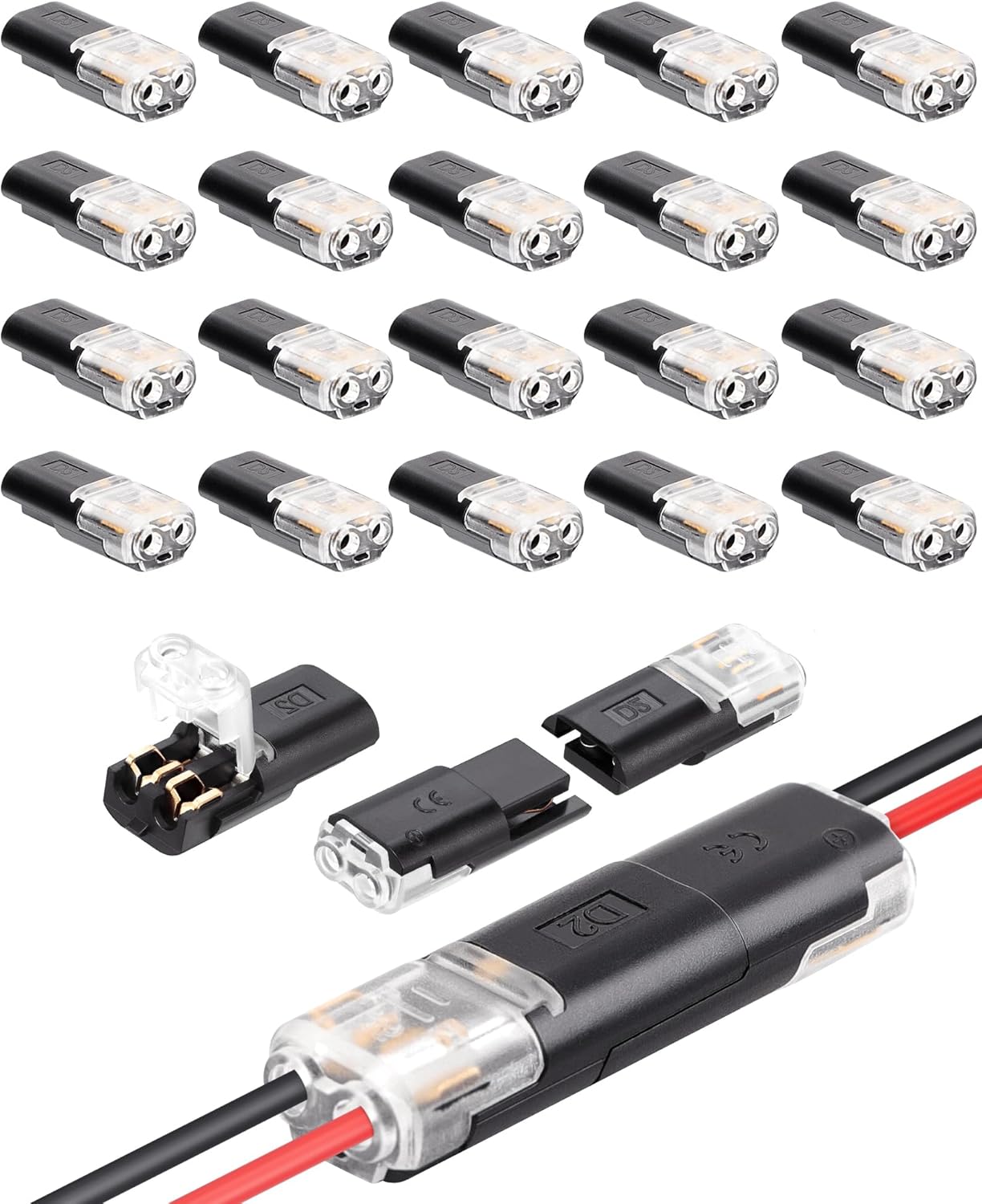 20 Conectores Cable Bajo Voltaje Con Hebilla Bloqueo Para Luces LED