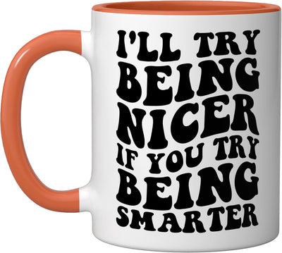 Taza de café cerámica divertida con dibujo en naranja y blanco