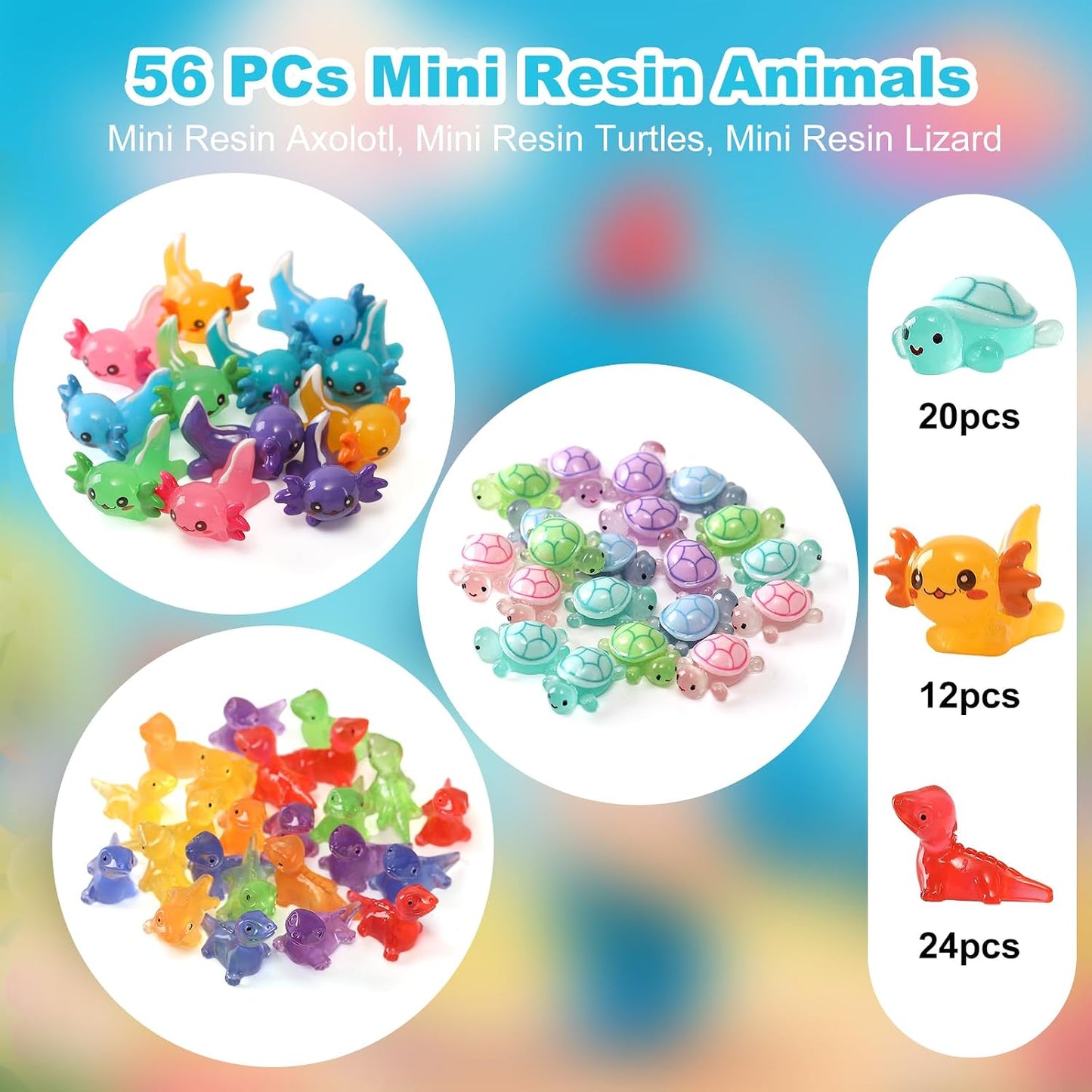56 Pzas Mini Figuras Resina Tortugas Lagartos Axolotls