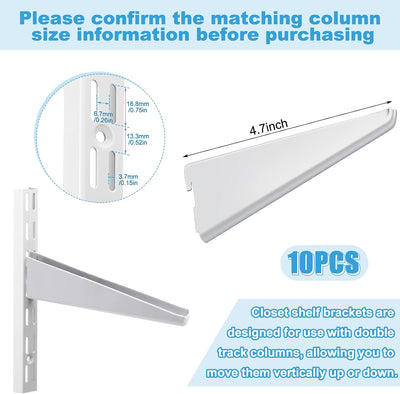 Set 10 Soportes Estante Ajustable Alambre Resistente 4.7pulg Blanco