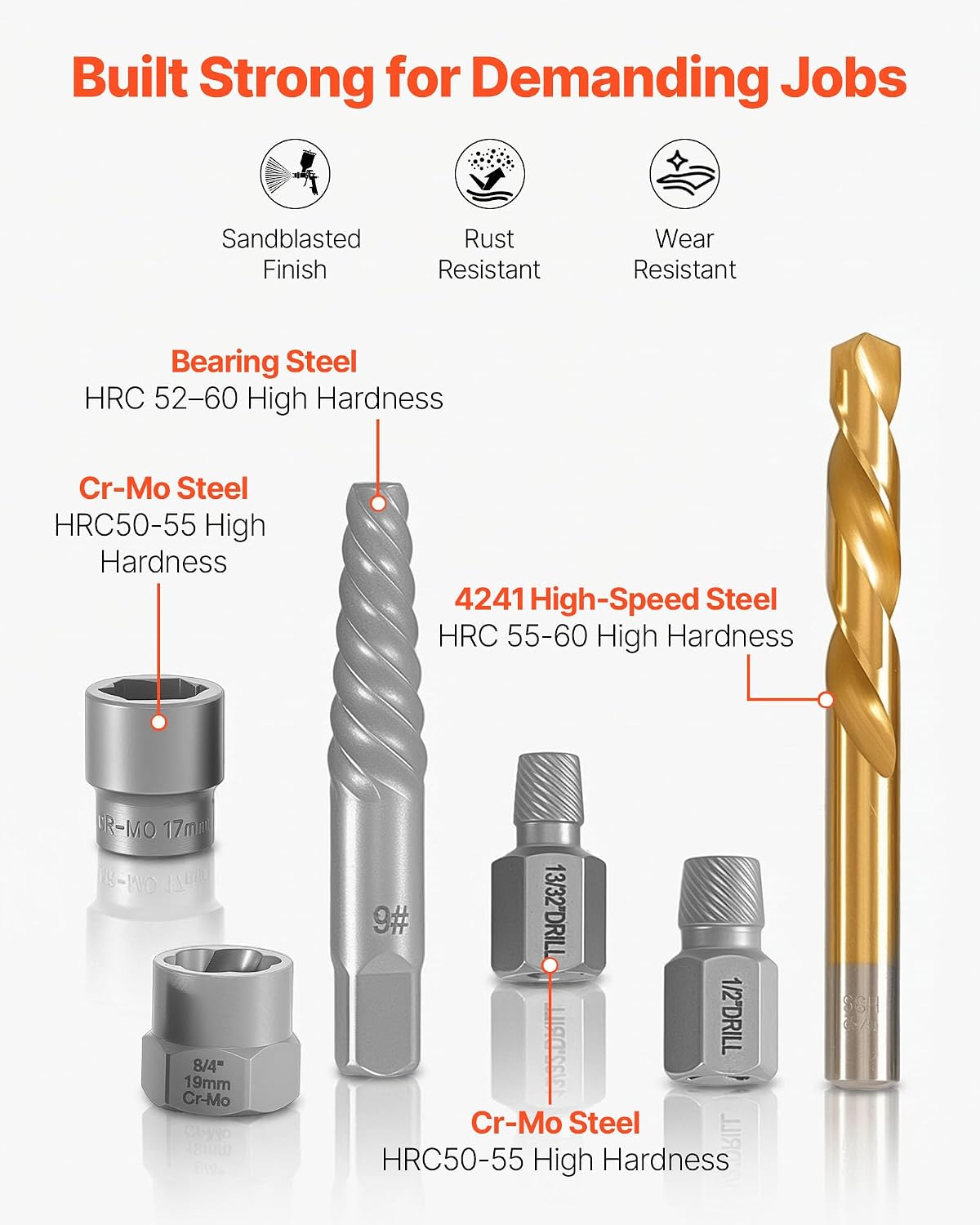 Kit extractor pernos 65 pzas para tuercas dañadas