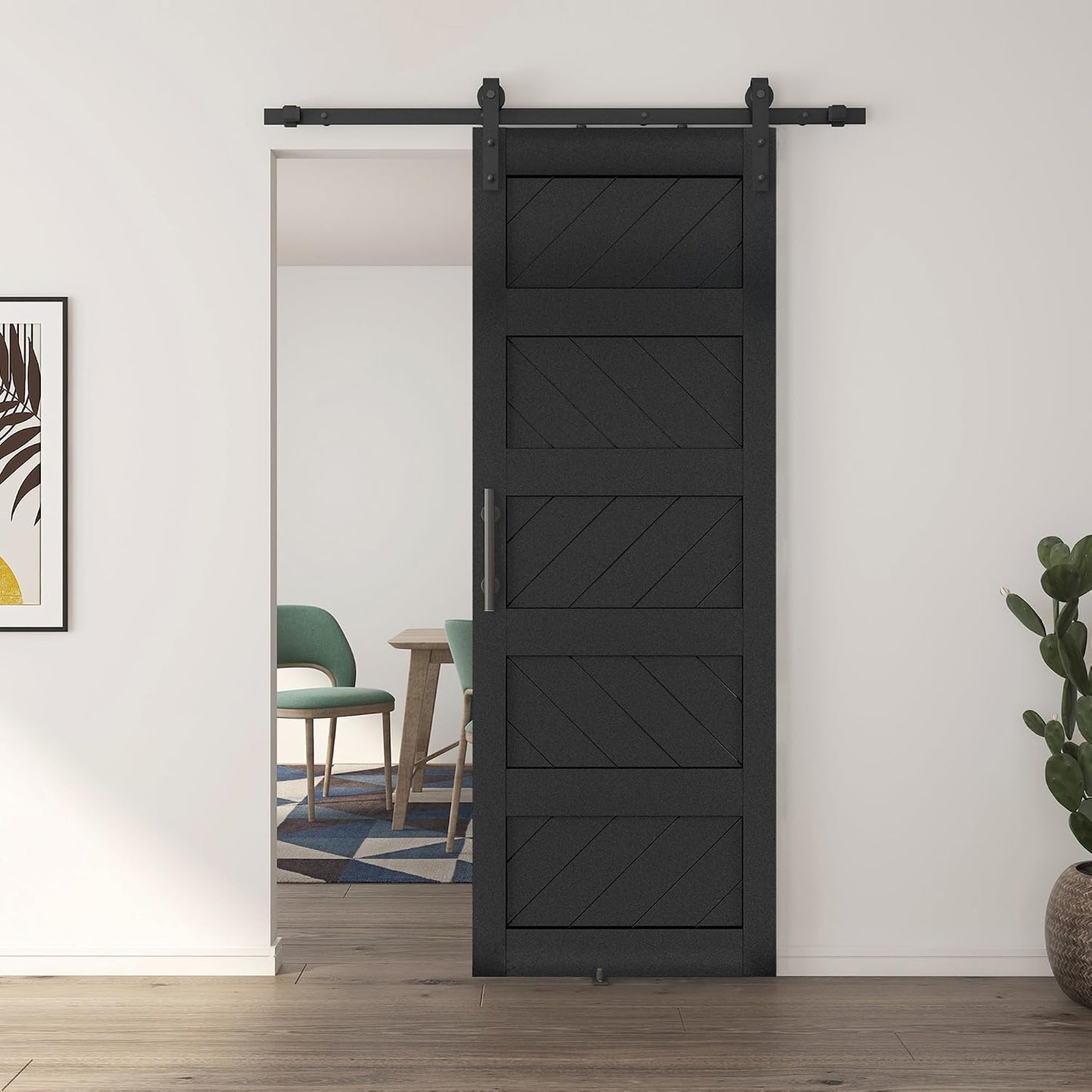 Puerta granero 30x84 deslizante onda madera MDF kit herrajes