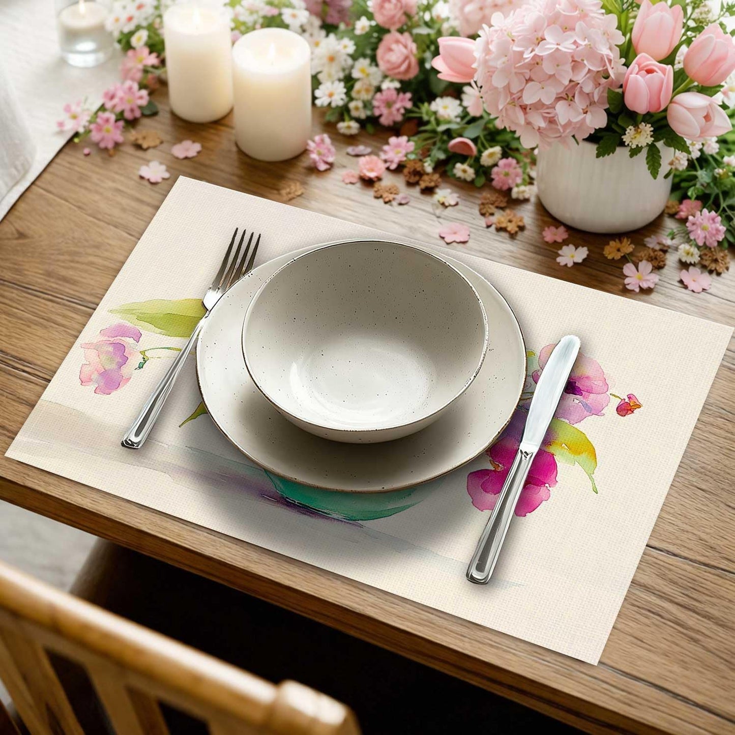 Set 4 servilletas flores burlap 12x18 pulg para mesa