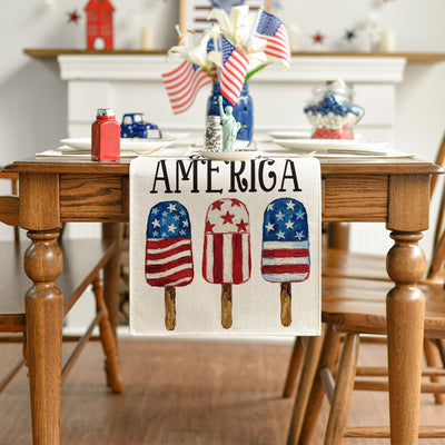 Camino de mesa con diseño de estrellas y helados bandera estadounidense 4 de julio decoracion hogar
