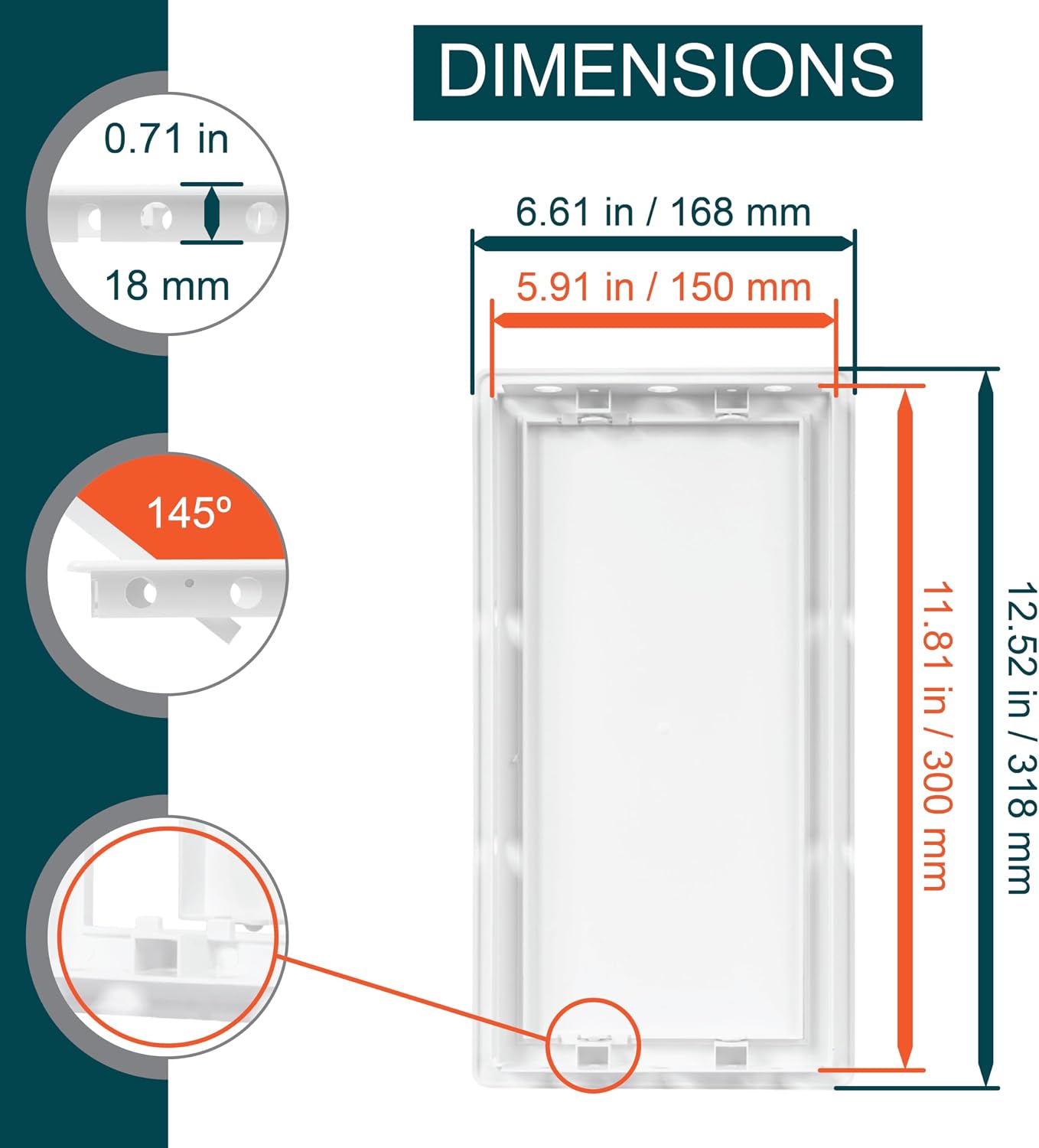 Panel acceso plástico blanco 6x12pulg para yeso con alarma