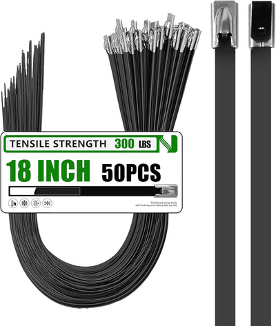 50 Bridas Acero Inox 18pulg Negro Autobloqueantes Valla
