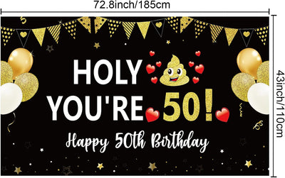 Pancarta cumpleaños 50 años negro y dorado para fiestas